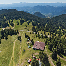 Summer landscape of Rhodope Mountains from Snezhanka tower near ski resort Pamporovo, Smolyan Region, Bulgaria