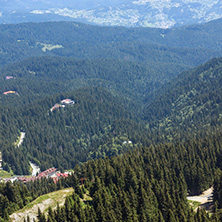 Summer landscape of Rhodope Mountains from Snezhanka tower near ski resort Pamporovo, Smolyan Region, Bulgaria