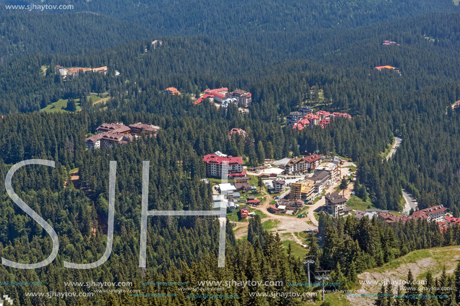 Summer landscape of Rhodope Mountains from Snezhanka tower near ski resort Pamporovo, Smolyan Region, Bulgaria