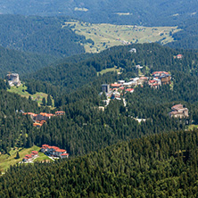 Summer landscape of Rhodope Mountains from Snezhanka tower near ski resort Pamporovo, Smolyan Region, Bulgaria