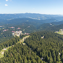 Summer landscape of Rhodope Mountains from Snezhanka tower near ski resort Pamporovo, Smolyan Region, Bulgaria