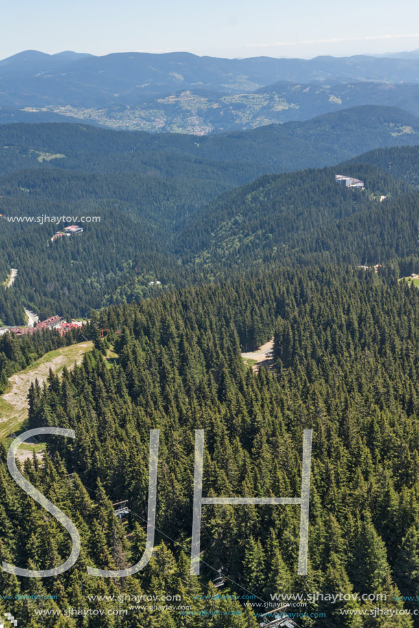 Summer landscape of Rhodope Mountains from Snezhanka tower near ski resort Pamporovo, Smolyan Region, Bulgaria