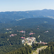 Summer landscape of Rhodope Mountains from Snezhanka tower near ski resort Pamporovo, Smolyan Region, Bulgaria