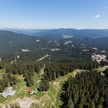 Summer landscape of Rhodope Mountains from Snezhanka tower near ski resort Pamporovo, Smolyan Region, Bulgaria
