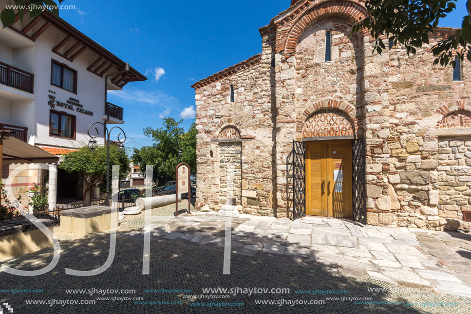 NESSEBAR, BULGARIA - AUGUST 12, 2018: Exterior of Ancient Church of Saint John the Baptist in the town of Nessebar, Burgas Region, Bulgaria