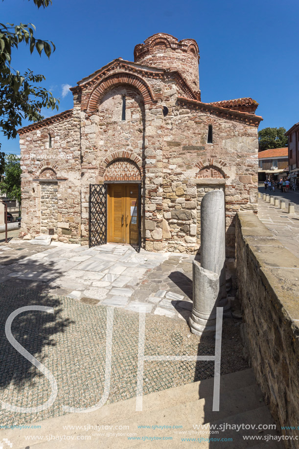 NESSEBAR, BULGARIA - AUGUST 12, 2018: Exterior of Ancient Church of Saint John the Baptist in the town of Nessebar, Burgas Region, Bulgaria