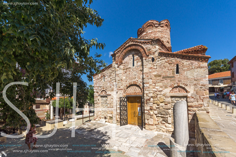 NESSEBAR, BULGARIA - AUGUST 12, 2018: Exterior of Ancient Church of Saint John the Baptist in the town of Nessebar, Burgas Region, Bulgaria