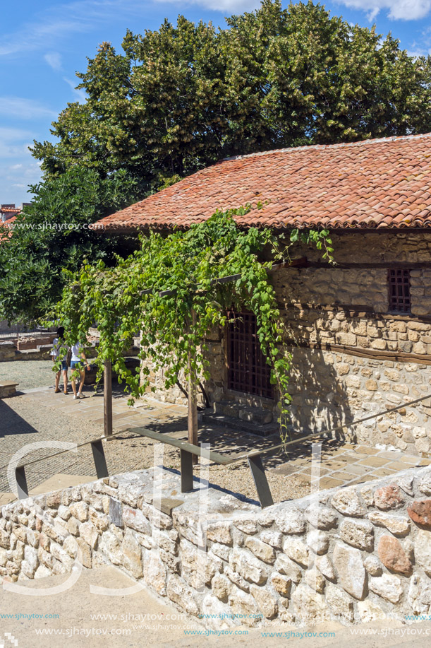 NESSEBAR, BULGARIA - AUGUST 12, 2018: Exterior of Ancient Church of the Holy Savior (St. Spas) in the town of Nessebar, Burgas Region, Bulgaria