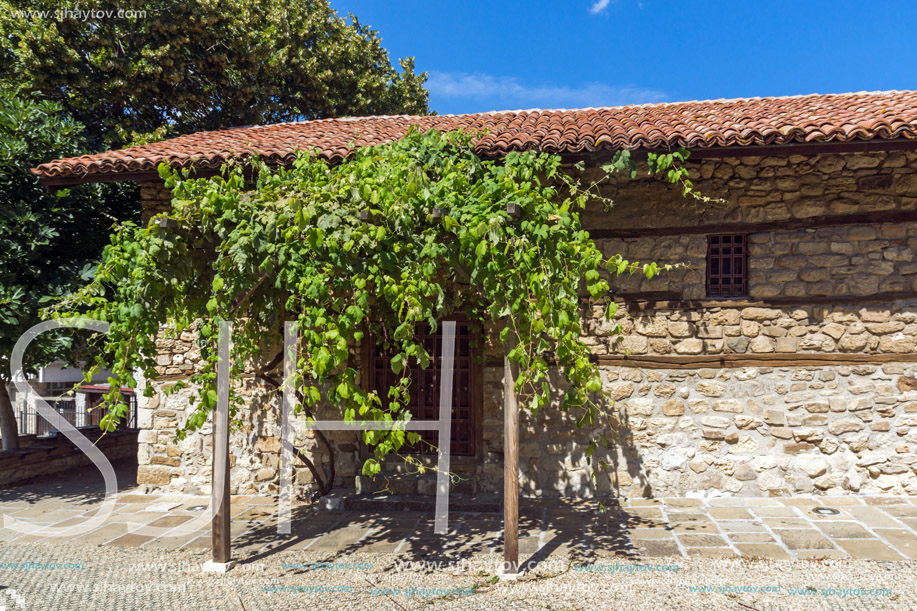 NESSEBAR, BULGARIA - AUGUST 12, 2018: Exterior of Ancient Church of the Holy Savior (St. Spas) in the town of Nessebar, Burgas Region, Bulgaria