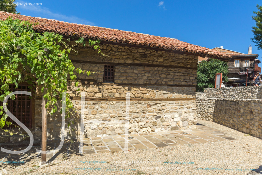 NESSEBAR, BULGARIA - AUGUST 12, 2018: Exterior of Ancient Church of the Holy Savior (St. Spas) in the town of Nessebar, Burgas Region, Bulgaria