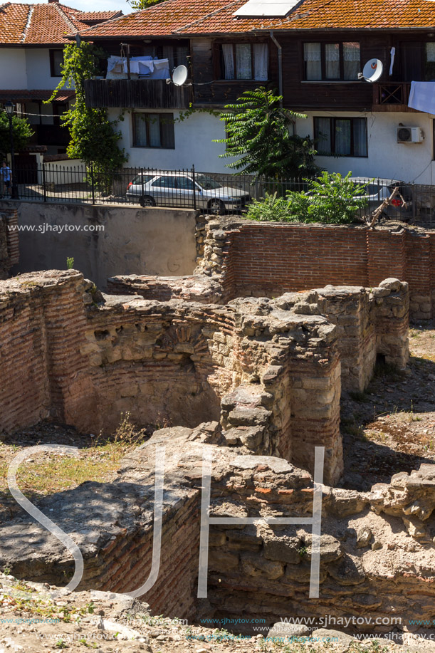 NESSEBAR, BULGARIA - AUGUST 12, 2018: Early Byzantine thermae in old town of Nessebar, Burgas Region, Bulgaria