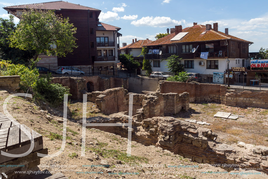 NESSEBAR, BULGARIA - AUGUST 12, 2018: Early Byzantine thermae in old town of Nessebar, Burgas Region, Bulgaria