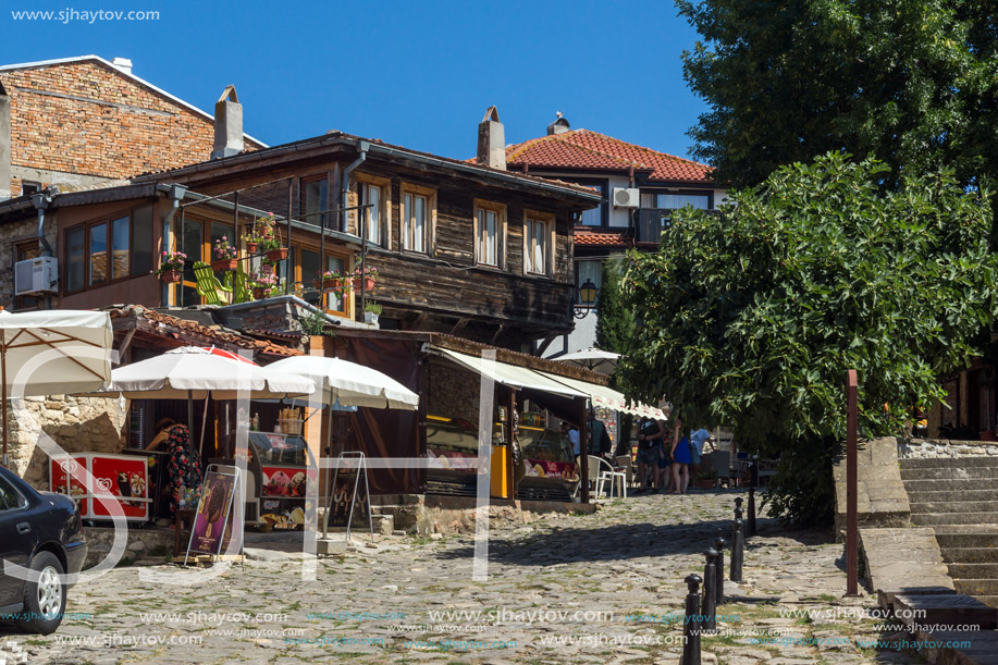 NESSEBAR, BULGARIA - AUGUST 12, 2018: Typical Street in old town of Nessebar, Burgas Region, Bulgaria