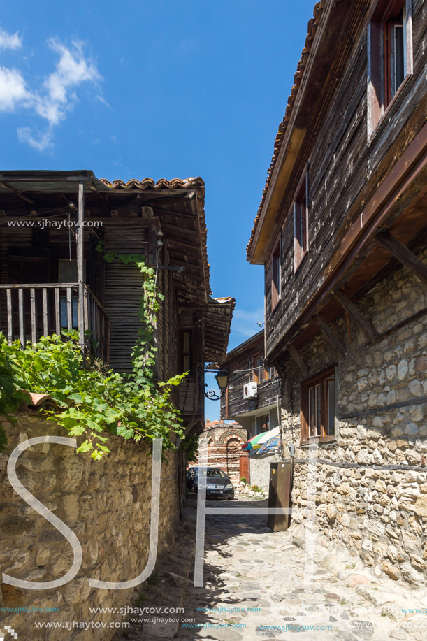 NESSEBAR, BULGARIA - AUGUST 12, 2018: Typical Street in old town of Nessebar, Burgas Region, Bulgaria