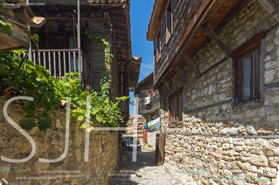 NESSEBAR, BULGARIA - AUGUST 12, 2018: Typical Street in old town of Nessebar, Burgas Region, Bulgaria