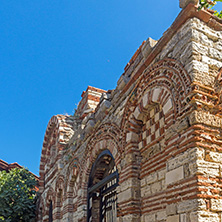 NESSEBAR, BULGARIA - AUGUST 12, 2018: Ruins of Ancient Church of the Holy Archangels Michael and Gabriel in the town of Nessebar, Burgas Region, Bulgaria