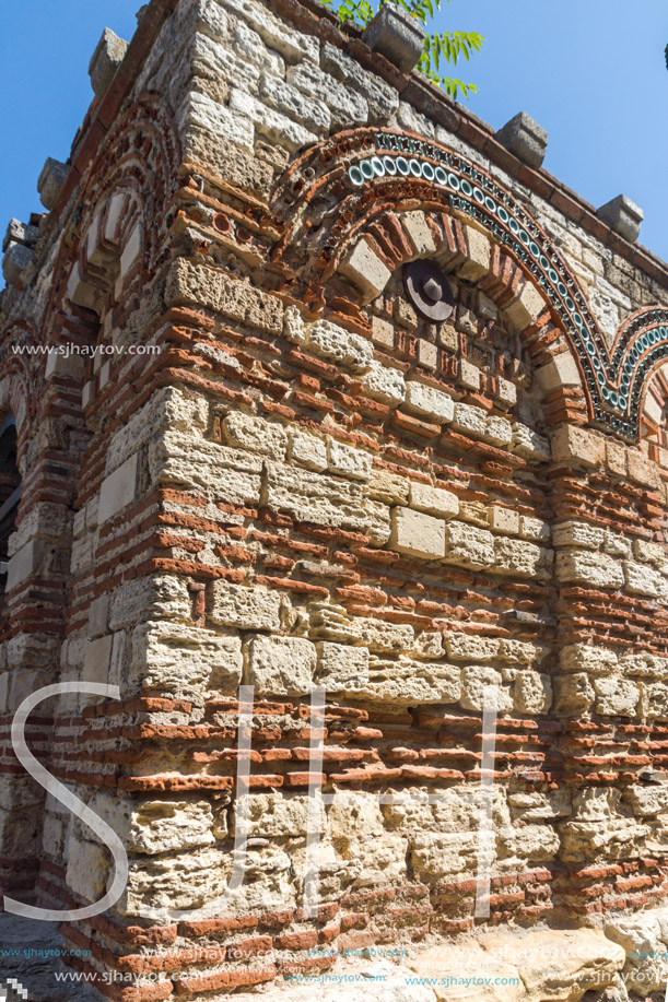 NESSEBAR, BULGARIA - AUGUST 12, 2018: Ruins of Ancient Church of the Holy Archangels Michael and Gabriel in the town of Nessebar, Burgas Region, Bulgaria