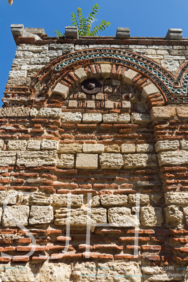 NESSEBAR, BULGARIA - AUGUST 12, 2018: Ruins of Ancient Church of the Holy Archangels Michael and Gabriel in the town of Nessebar, Burgas Region, Bulgaria