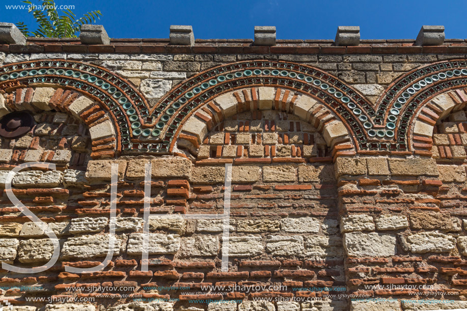 NESSEBAR, BULGARIA - AUGUST 12, 2018: Ruins of Ancient Church of the Holy Archangels Michael and Gabriel in the town of Nessebar, Burgas Region, Bulgaria