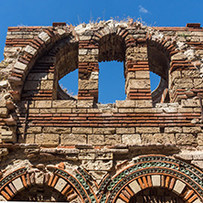 NESSEBAR, BULGARIA - AUGUST 12, 2018: Ruins of Ancient Church of the Holy Archangels Michael and Gabriel in the town of Nessebar, Burgas Region, Bulgaria