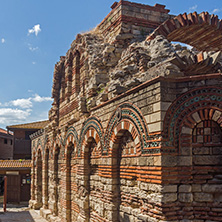 NESSEBAR, BULGARIA - AUGUST 12, 2018: Ruins of Ancient Church of the Holy Archangels Michael and Gabriel in the town of Nessebar, Burgas Region, Bulgaria