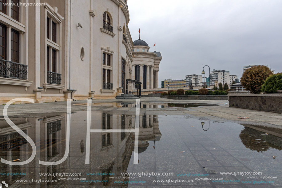 SKOPJE, REPUBLIC OF MACEDONIA - FEBRUARY 24, 2018:  Skopje City Center and Archaeological Museum, Republic of Macedonia