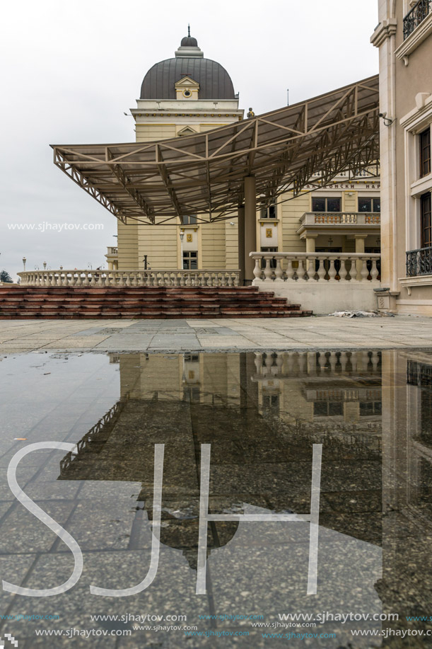 SKOPJE, REPUBLIC OF MACEDONIA - FEBRUARY 24, 2018:  Building of Macedonian National Theater in city of  Skopje, Republic of Macedonia