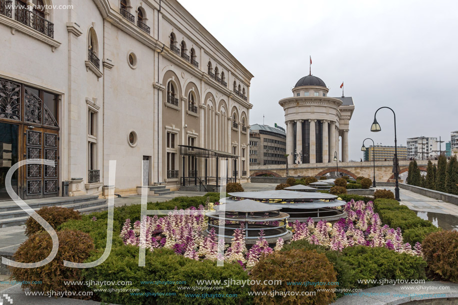 SKOPJE, REPUBLIC OF MACEDONIA - FEBRUARY 24, 2018:  Skopje City Center and Archaeological Museum, Republic of Macedonia