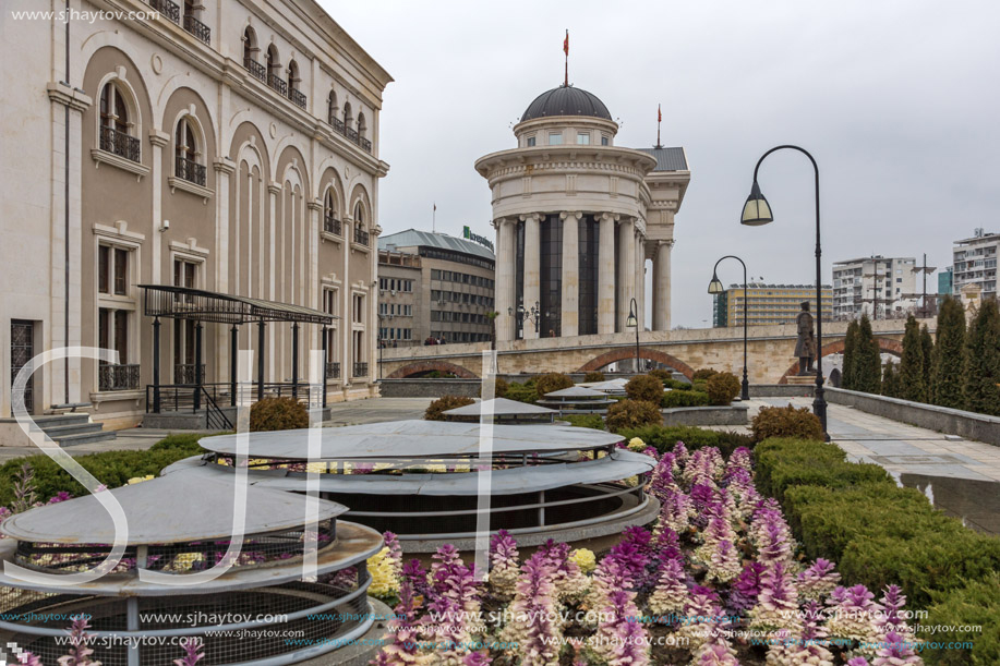 SKOPJE, REPUBLIC OF MACEDONIA - FEBRUARY 24, 2018:  Skopje City Center and Archaeological Museum, Republic of Macedonia