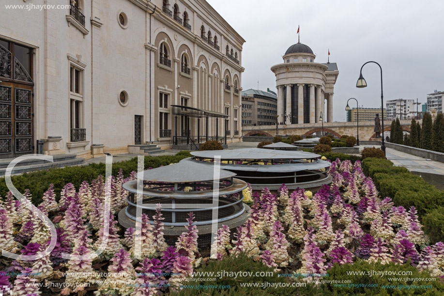 SKOPJE, REPUBLIC OF MACEDONIA - FEBRUARY 24, 2018:  Skopje City Center and Archaeological Museum, Republic of Macedonia