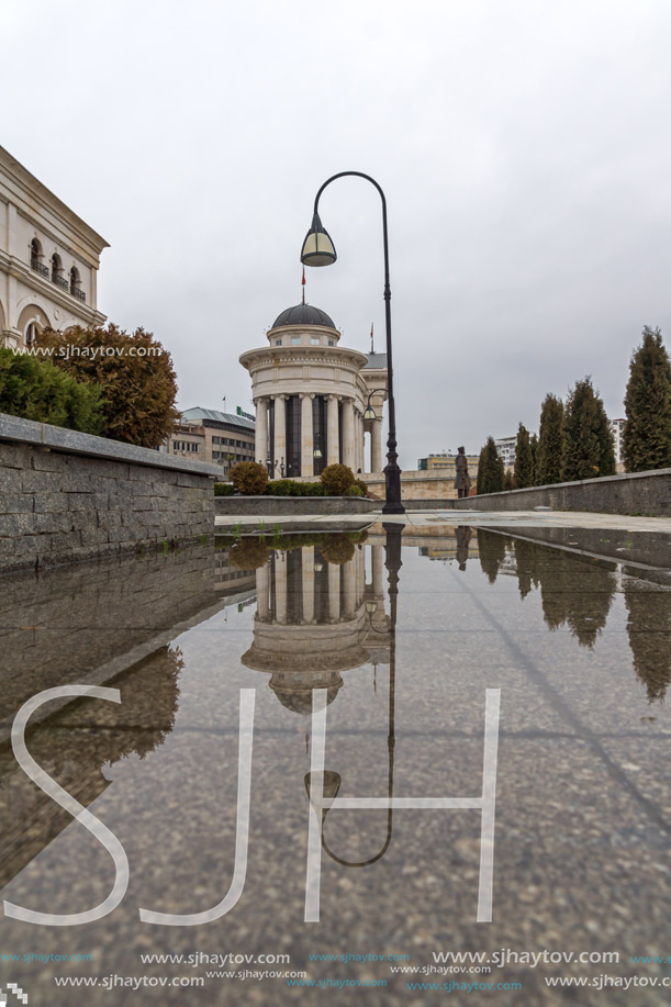 SKOPJE, REPUBLIC OF MACEDONIA - FEBRUARY 24, 2018:  Skopje City Center and Archaeological Museum, Republic of Macedonia