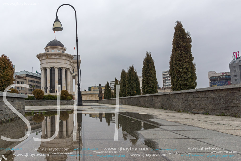 SKOPJE, REPUBLIC OF MACEDONIA - FEBRUARY 24, 2018:  Skopje City Center and Archaeological Museum, Republic of Macedonia