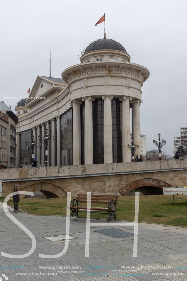 SKOPJE, REPUBLIC OF MACEDONIA - FEBRUARY 24, 2018:  Skopje City Center and Archaeological Museum, Republic of Macedonia