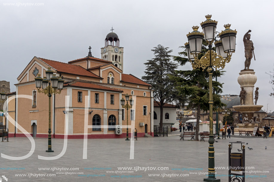 SKOPJE, REPUBLIC OF MACEDONIA - FEBRUARY 24, 2018: Orthodox Church of Church St. Demetrius  in Skopje, Republic of Macedonia