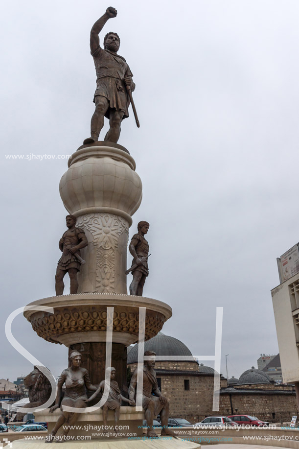 SKOPJE, REPUBLIC OF MACEDONIA - FEBRUARY 24, 2018: Philip II of Macedon Monument in Skopje, Republic of Macedonia