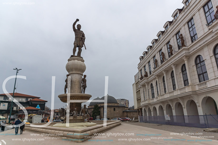 SKOPJE, REPUBLIC OF MACEDONIA - FEBRUARY 24, 2018: Philip II of Macedon Monument in Skopje, Republic of Macedonia