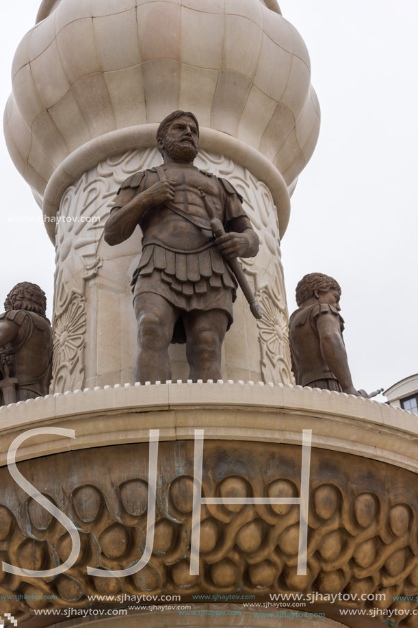 SKOPJE, REPUBLIC OF MACEDONIA - FEBRUARY 24, 2018: Philip II of Macedon Monument in Skopje, Republic of Macedonia