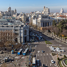 MADRID, SPAIN - JANUARY 24, 2018:  Amazing Panorama of city of Madrid from Cybele Palace (Palacio de Cibeles), Spain