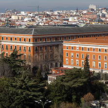 MADRID, SPAIN - JANUARY 24, 2018:  Amazing Panorama of city of Madrid from Cybele Palace (Palacio de Cibeles), Spain