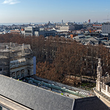 MADRID, SPAIN - JANUARY 24, 2018:  Amazing Panorama of city of Madrid from Cybele Palace (Palacio de Cibeles), Spain