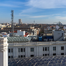 MADRID, SPAIN - JANUARY 24, 2018:  Amazing Panorama of city of Madrid from Cybele Palace (Palacio de Cibeles), Spain