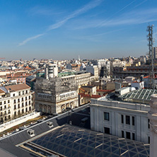 MADRID, SPAIN - JANUARY 24, 2018:  Amazing Panorama of city of Madrid from Cybele Palace (Palacio de Cibeles), Spain