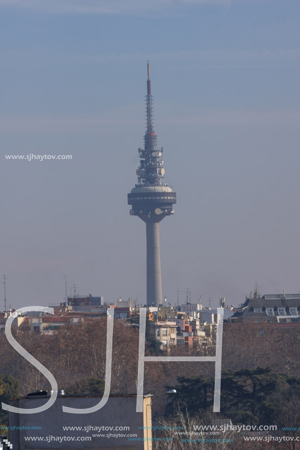 MADRID, SPAIN - JANUARY 24, 2018:  Amazing Panorama of city of Madrid from Cybele Palace (Palacio de Cibeles), Spain