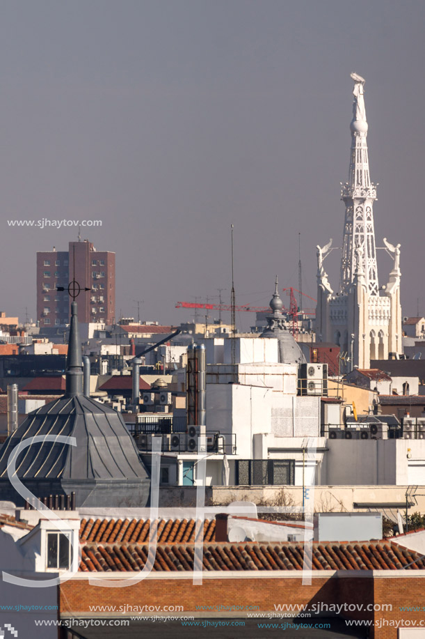 MADRID, SPAIN - JANUARY 24, 2018:  Amazing Panorama of city of Madrid from Cybele Palace (Palacio de Cibeles), Spain