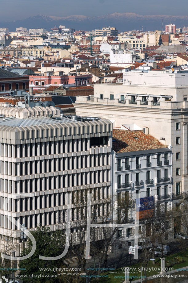 MADRID, SPAIN - JANUARY 24, 2018:  Amazing Panorama of city of Madrid from Cybele Palace (Palacio de Cibeles), Spain