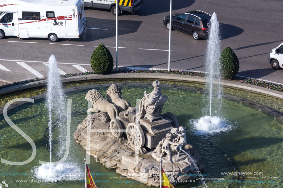 MADRID, SPAIN - JANUARY 24, 2018:  Amazing Panorama of city of Madrid from Cybele Palace (Palacio de Cibeles), Spain