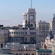 MADRID, SPAIN - JANUARY 24, 2018:  Amazing Panorama of city of Madrid from Cybele Palace (Palacio de Cibeles), Spain