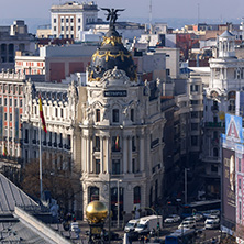 MADRID, SPAIN - JANUARY 24, 2018:  Amazing Panorama of city of Madrid from Cybele Palace (Palacio de Cibeles), Spain