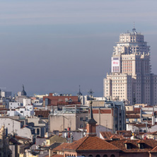 MADRID, SPAIN - JANUARY 24, 2018:  Amazing Panorama of city of Madrid from Cybele Palace (Palacio de Cibeles), Spain