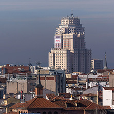 MADRID, SPAIN - JANUARY 24, 2018:  Amazing Panorama of city of Madrid from Cybele Palace (Palacio de Cibeles), Spain